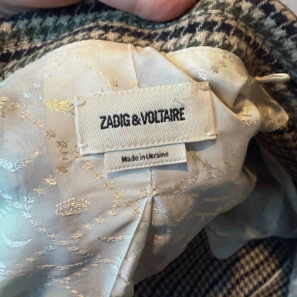 Zadig & Voltaire Women 42 Visit Car Patch Blazer Wool Blend Brown Houndstooth - Picture 3 of 9